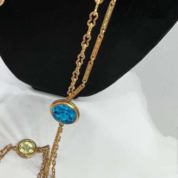 Vintage Judy Lee Gold Hue Colorful Cut Glass 50”L Necklace - Picture 4 of 8